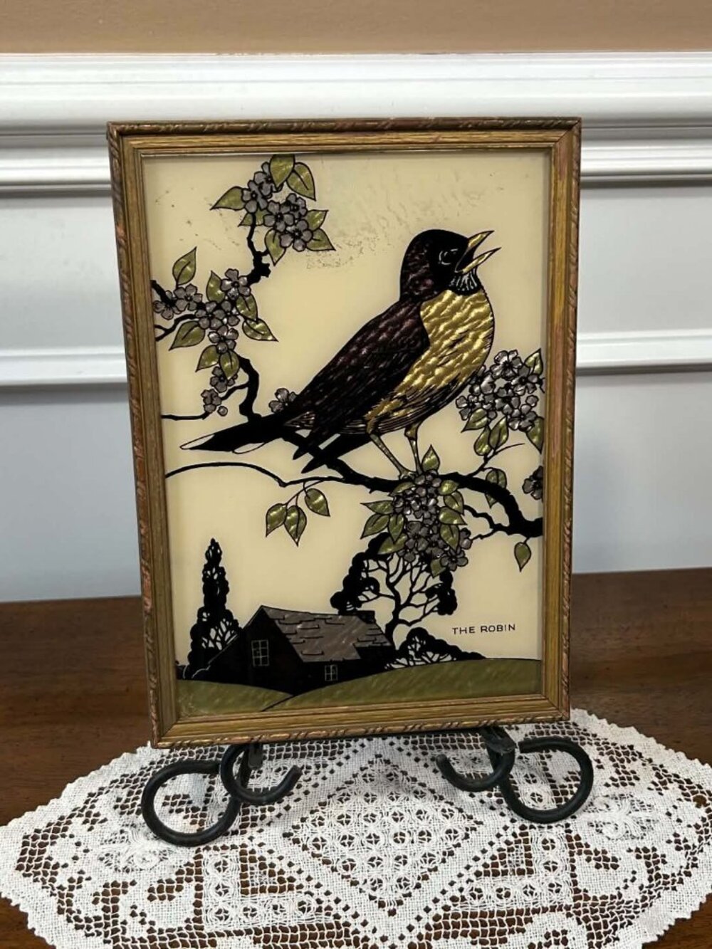 Vintage Reliance "The Robin" Reverse Foil Painting